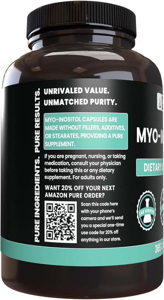 Pure Original Ingredients Myo-Inositol (365 Capsules) No Magnesium Or Rice Fillers, Always Pure, Lab Verified