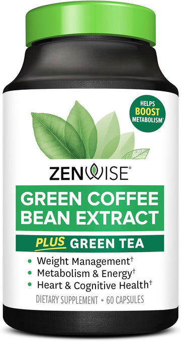 Zenwise Health Green Tea Extract With Green Coffee Bean Extract - Vegan Skin & Heart Support + Brain Health & Memory Boost