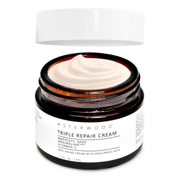 Asterwood Matrixyl 3000, Argireline Peptide, Vitamin C Cream - Triple Repair - With Hyaluronic Acid - Anti-Aging, Wrinkle Reducing, Hydrating - Fragrance-Free - 1.7 Fl Oz