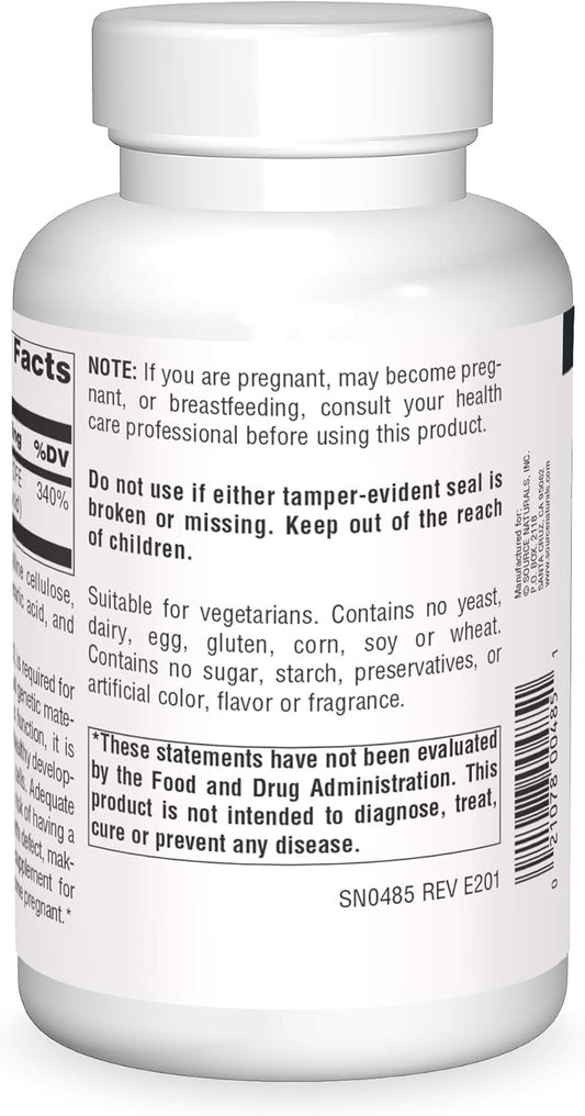 Source Naturals Folic Acid 800 Mcg Dietary Supplement - 1000 Tablets