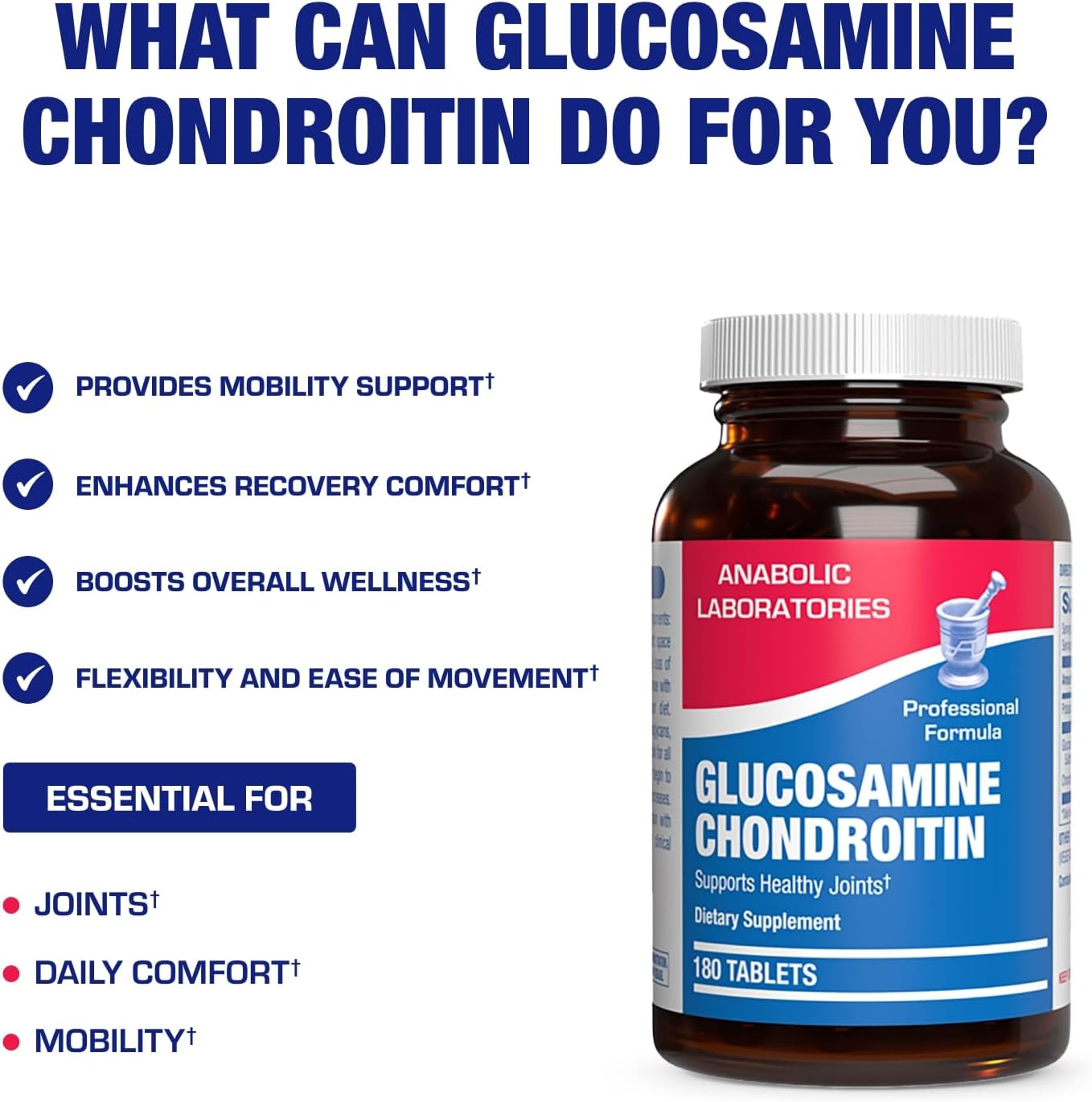 Advanced Glucosamine And Chondroitin For Adults - Clinical Formula Naturally Derived Bone Joint Tendon And Ligament Supplement With High Strength Glucosamine Complex - Up To 180 Day Supply : Health & Household