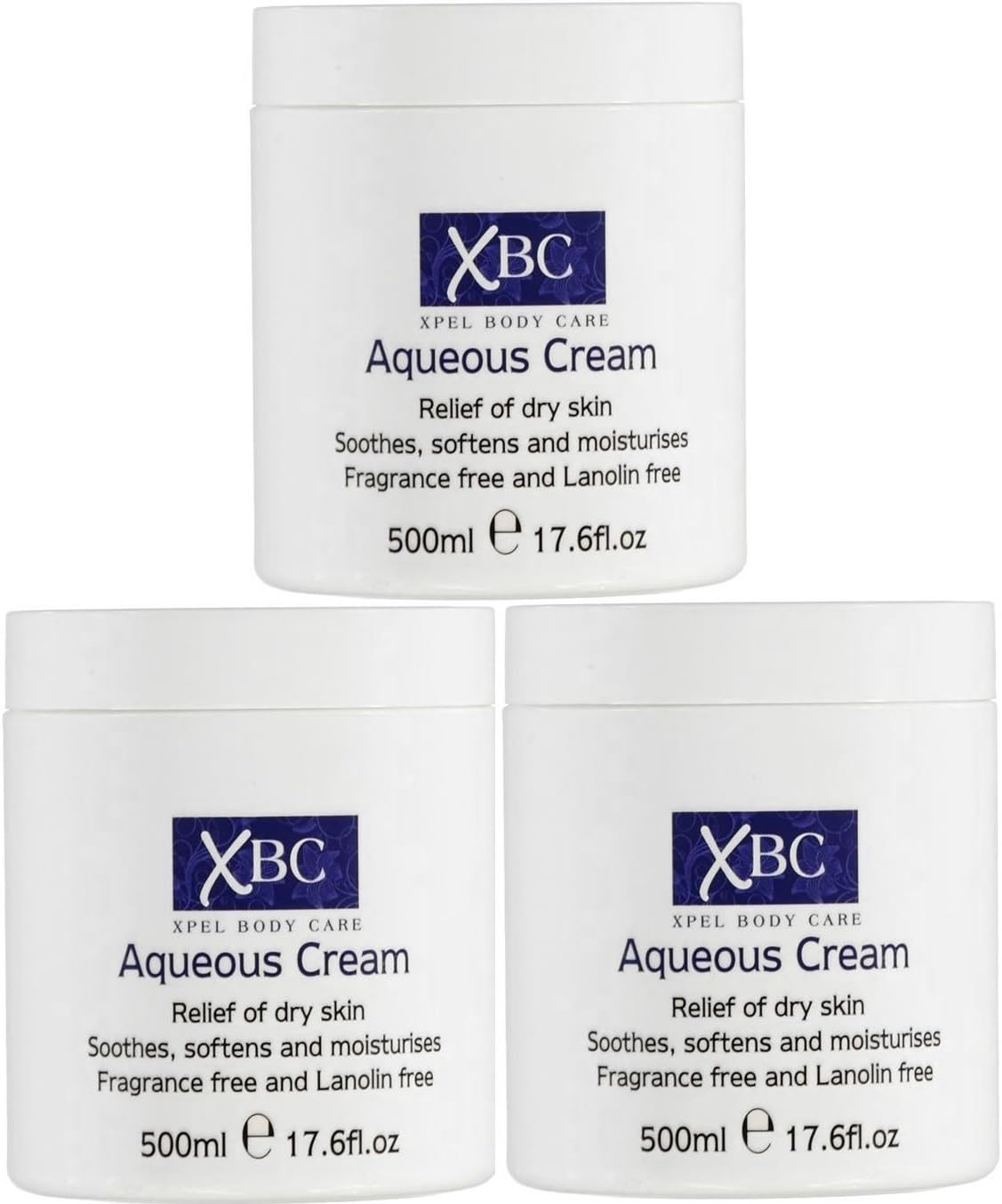 3 X 500Ml Xbc Aqueous Cream Emollient Large Tub Relief For Dry Skin