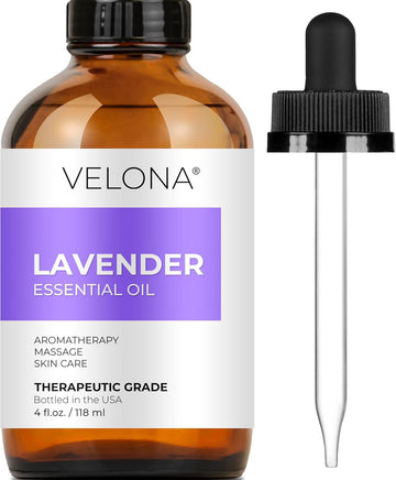 Velona Lavender Essential Oil By Velona - 4 Oz | Therapeutic Grade 100% Pure And Natural | For Aromatherapy Diffuser, Massage, Skincare, Haircare, Soapmaking