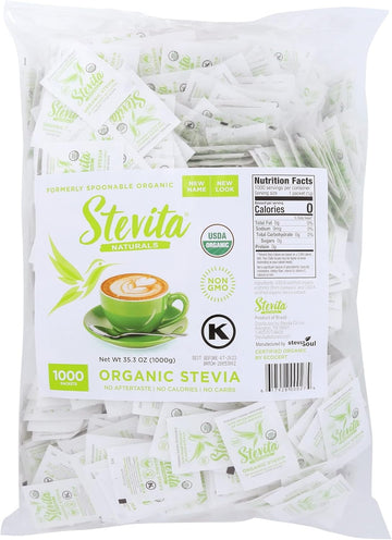 Stevita Organic Stevia - 1000 Packets - Stevia & Erythritol All-Natural Sweetener, No Calories - Usda Organic, Non-Gmo, Vegan, Keto, Paleo, Gluten Free - 1000 Servings