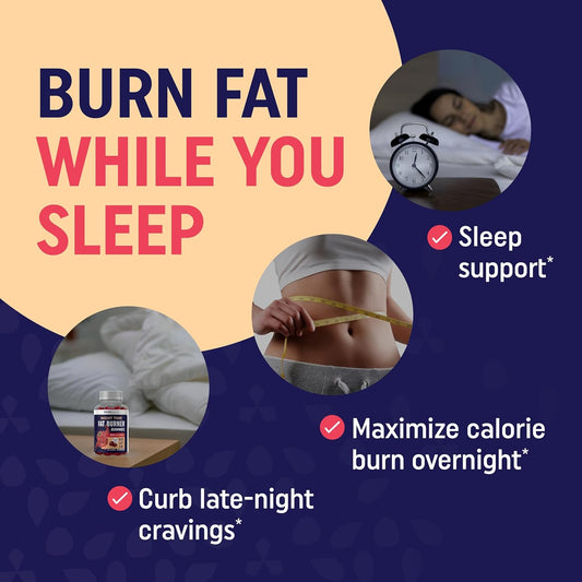 Night Time Fat Burner Gummies With Zero Sugar For Sleep & Weight Loss Support | Hunger Suppressant & Metabolism Booster, Shred Belly Fat While You Sleep | Diet Supplement For Women & Men | 60 Ct