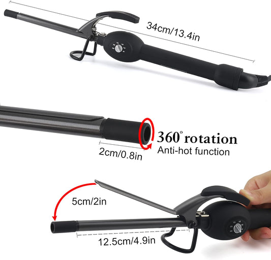 Bluetop 9Mm Ceramic Mini Hair Curler For Short Hair, Tight Curls Curling Iron, Ptc Heating, Adjustable Temperature, Fast Heating, Lcd Digital Display, Travel Size, Dual Voltage, 3/8 Inch, Unisex