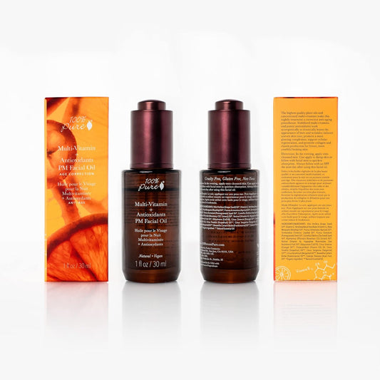 100% Pure Multi-Vitamin + Antioxidants Pm Facial Oil, Anti-Aging Skin Care, Night Facial Oil, Anti-Wrinkle, Natural Face Moisturizer W/Retinol, Vitamin C, Coq10-1 Fl Oz