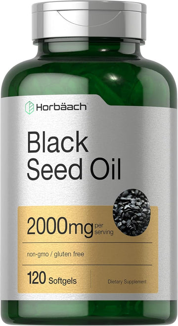 Horbäach Black Seed Oil Pills | 2000Mg | 120 Softgel Capsules | Cold Pressed Nigella Sativa | Non-Gmo, Gluten Free Supplement