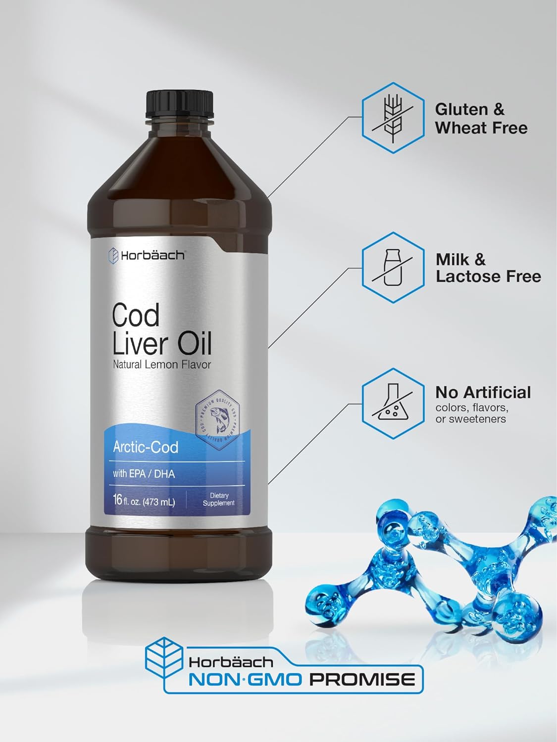 Arctic Cod Liver Oil with EPA/DHA | 2 x 16 fl oz | Natural Lemon Flavo