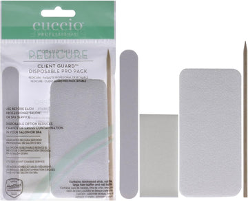 Cuccio - Pedicure Client Guard Disposable Pro Pack - For Women - Birchwood Stick, Nail File, Large Heel Buffer, Nail Buffer - 4 Pc, Multi