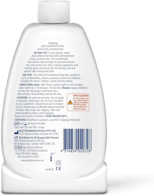Qv Bath Oil (500 Ml) Moisturising Bath Soak For Sensitive Skin, Relief From Dry Itchy Skin, Gentle Ph Balanced Formula, Fragrance Free, Soap Free, Non Greasy, Noncomedogenic Bath Soak (Pack Of 2)