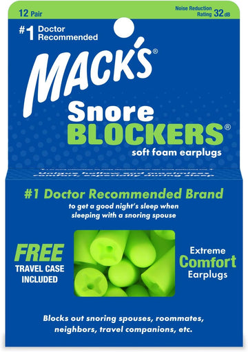 Macks Snore Blockers Soft Foam Earplugs, 12 Pair  32 Db High Nrr, 37 Db Snr  Comfortable Ear Plugs For Sleeping, Snoring, Loud Noise And Travel