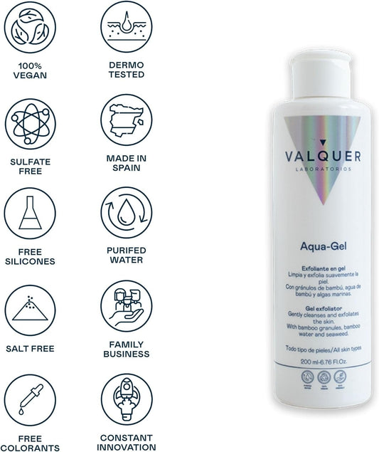 Valquer Laboratories Aqua Gel Facial Scrub Bamboo Pellets Moisturising, Anti-Ageing, Antioxidant And Cleansing All Skin Types - 200Ml