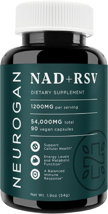 Neurogan Nad+ With Resveratrol Capsules 1:1 Ratio - 1200Mg Per Serving, 90 Ct - Cellular Health & Healthy Aging Supplements, Energy & Immune Support - Nicotine Adenine Dinucleotide Nad+ Supplement