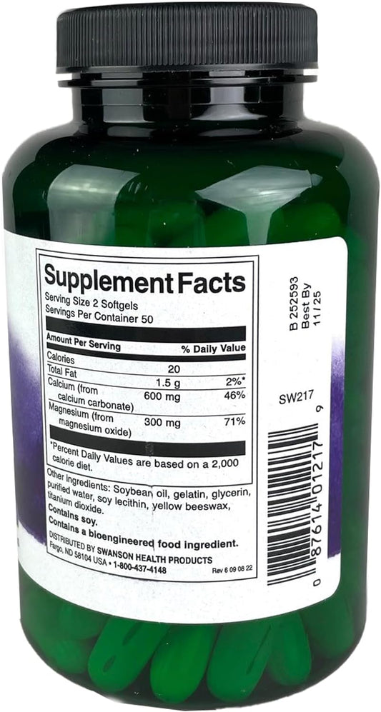 Swanson Liquid Calcium & Magnesium 300/150 Mg - 100 Sgels