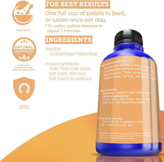 Healthy Animals 4Ever All-Natural Horse Skin Conditions Support - Helps Prevent Dermatitis, Rain Rot & Ringworm - Supplements For Horses - Homeopathic & Highly Effective - 300 Tablets