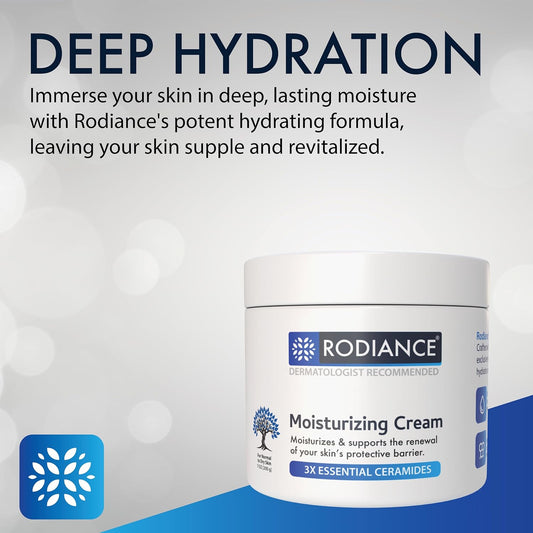 Rodiance Hydrating Moisturizer | Body & Facial Cream For Dry Skin | Enriched With Hyaluronic Acid & Ceramides | Fragrance-Free Formula | Non-Comedogenic | 7 Oz