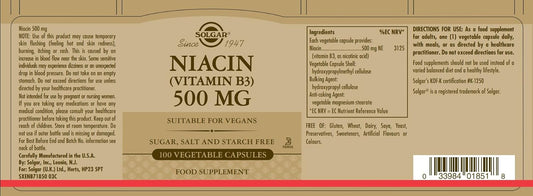Solgar Niacin 500 Mg, 100 Ct