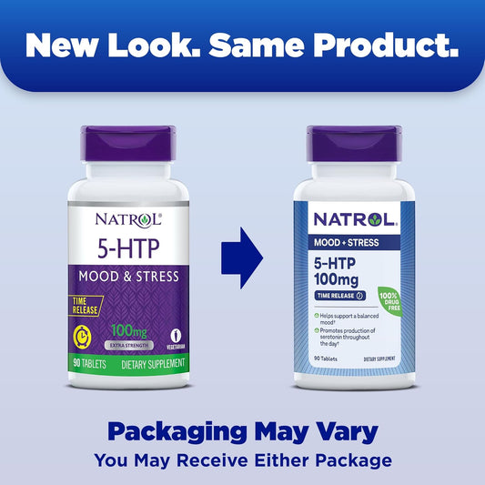 Natrol 5-Htp 100Mg, Dietary Supplement Helps Support A Balanced Mood, Mood And Stress Support Supplement, 90 Time Release Tablets, 45-90 Day Supply