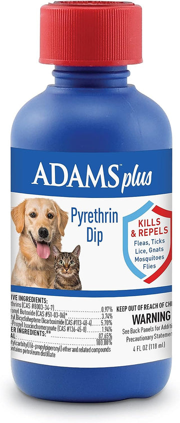 Adams Plus Pyrethrin Dip For Dogs And Cats | Kills And Repels Fleas, Ticks, Lice, Gnats, Mosquitoes And Flies | 4 Fl Oz
