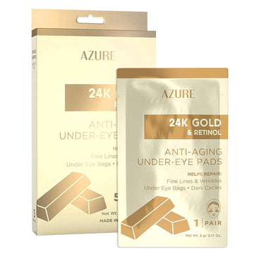Azure Cosmetics 24K Gold & Retinol Anti Aging Under Eye Patches - Nourishing, Smoothing Hydrating Eye Mask - Reduces Fine Lines, Wrinkles, Dark Circles & Puffiness - Made In Korea - 5 Pairs