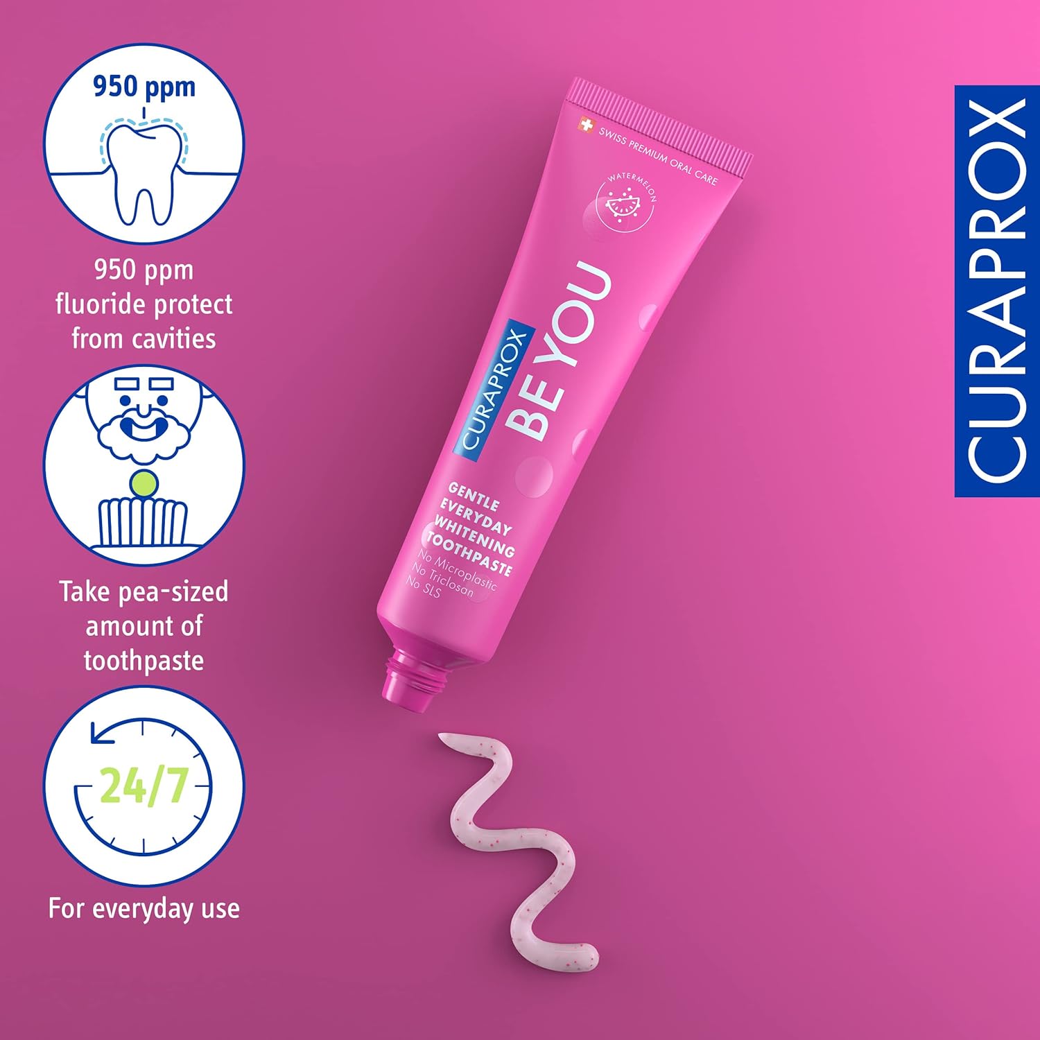 Curaprox Be You Watermelon Toothpaste Pink 60ml - Gentle Everyday Whitening Toothpaste - SLS Free, Microplastic Free, Triclosan Free, Fluoride Toothpaste : Amazon.co.uk: Health & Personal Care