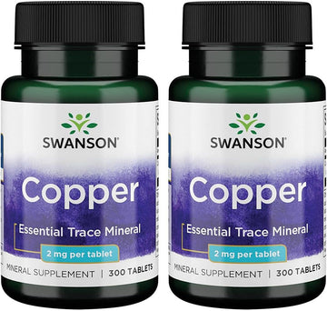 Swanson Copper Mineral Supplement - 2 Mg (Copper Chelate) - Antioxidant, Immune System, And Cell Support - 300 Tablets (2 Pack)
