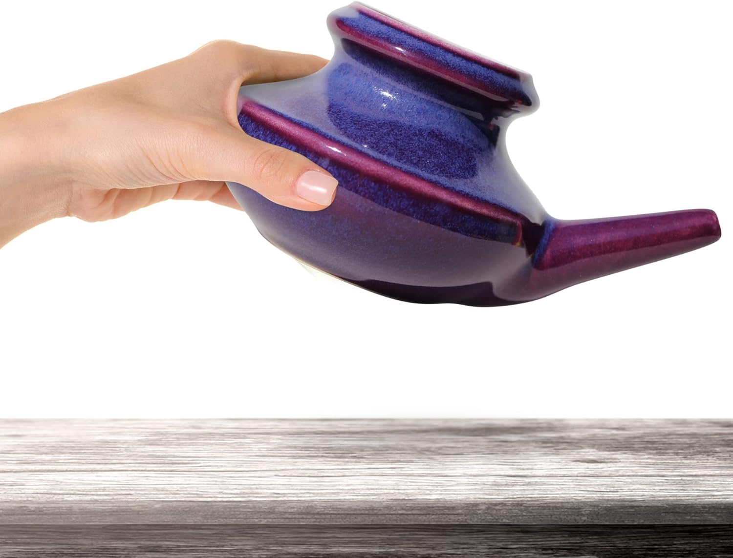 Handcrafted Ceramic Neti Pot W/Box And 2 Oz Mineral Sea Salt Rinse- Tool Kit For Home - Relaxing Gifts For Women - Snoring & Saline Solution (Purple)