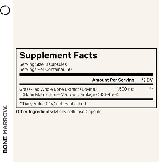 Codeage Grass-Fed Bone Marrow Supplement – Freeze-Dried, Non-Defatted Beef Bone Matrix & Cartilage – 1500Mg Per Serving, 180 Capsules