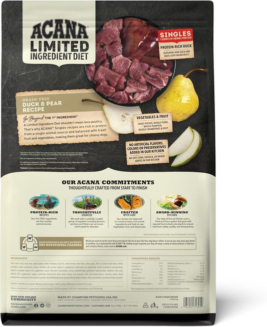 Acana Singles Limited Ingredient Dry Dog Food, Duck & Pear Recipe, Single Protein Source Dog Food Kibble, 4.5Lb