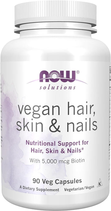 Now Solutions, Vegan Hair, Skin & Nails, Nutritional Support With 5,000 Mcg Biotin, 90 Veg Capsules