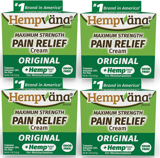 Hempvana Relief Cream 4 Pack With Seed Extract - Relieves Inflammation, Muscle, Joint, Back, Knee, Nerves And Arthritis  Made In Usa 4Oz Paraben Free, Vegan, Cruelty-Free As Seen On Tv