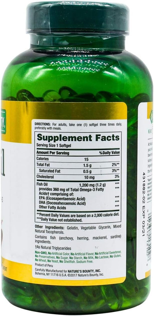 Nature'S Bounty Fish Oil, Supports Heart Health, 1200 Mg, Rapid Release Softgels, 200 Ct