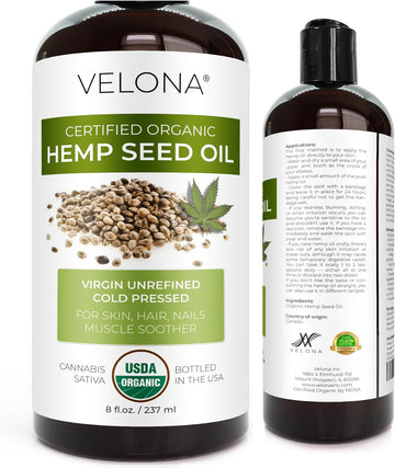 velona Hemp Seed Oil USDA Certified Organic - 4 oz | 100% Pure and Natural Carrier Oil | Unrefined, Cold Pressed | Hair, Body, Face & Skin Care | Use Today - Enjoy Results…