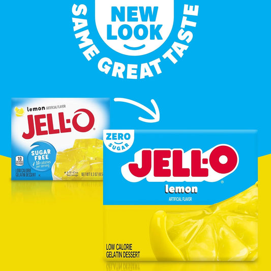 Jell-O Sugar Free Gelatin Variety, Strawberry, Raspberry, Lemon, Lime, And Cherry, 0.3 Oz Boxes (Pack Of 10) With By The Cup Mood Spoons