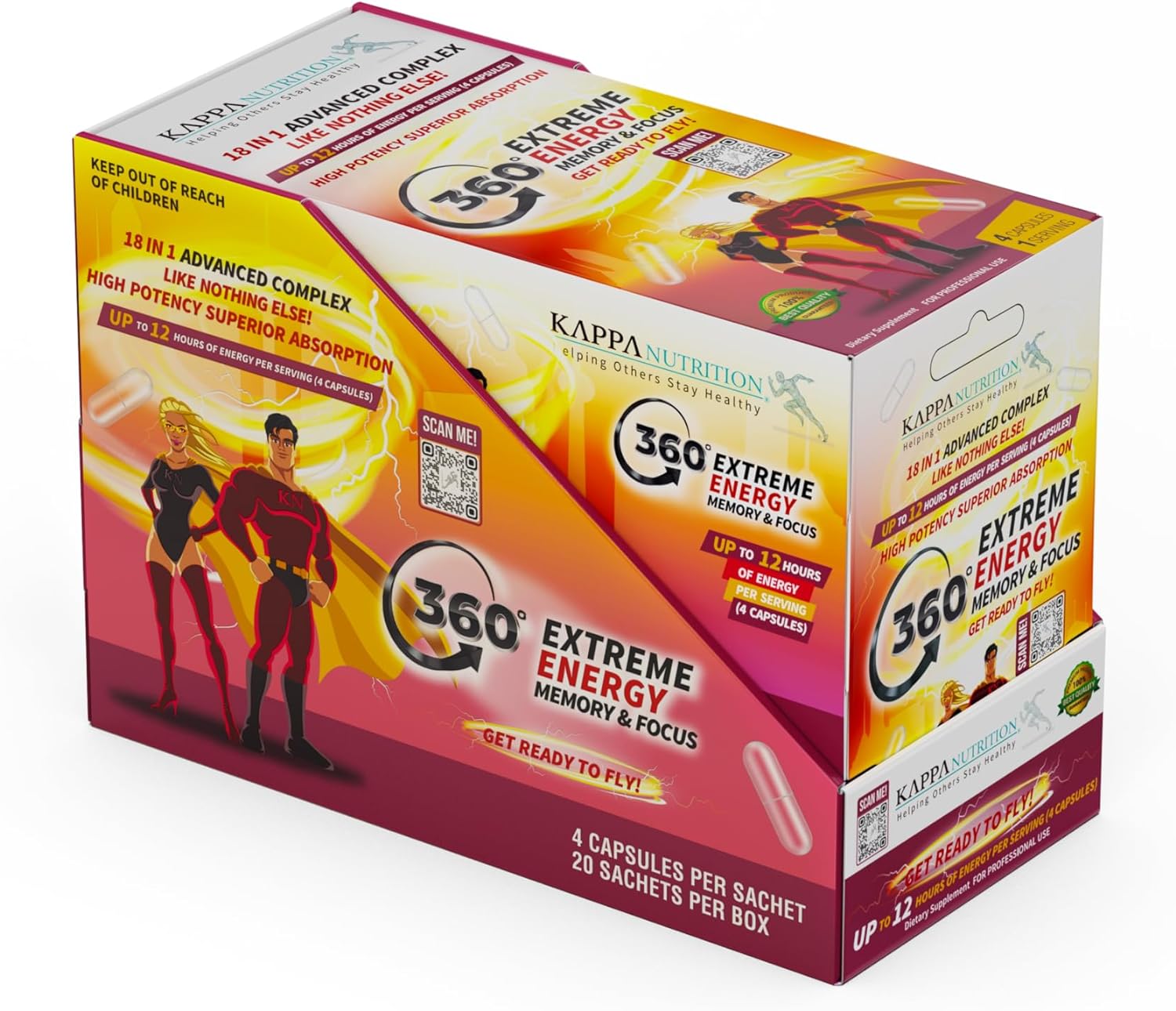 360 Extreme Energy, Memory & Focus (1 Display 20 Sachets (4 Capsules ea)) : Health & Household