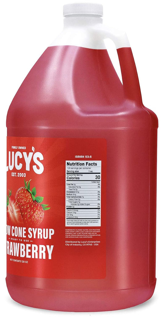 Lucy'S Family Owned - Shaved Ice Snow Cone Syrup, Strawberry - 1 Gallon (128Oz.)