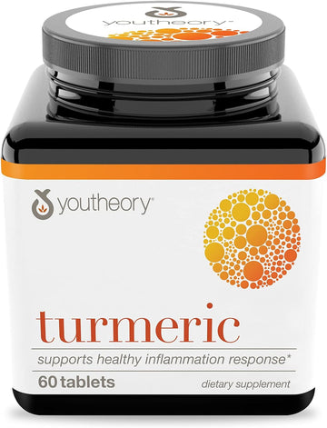 Youtheory Turmeric Curcumin Supplement With Black Pepper Bioperine, Powerful Antioxidant Properties For Joint & Healthy Inflammation Support, 60 Tablets