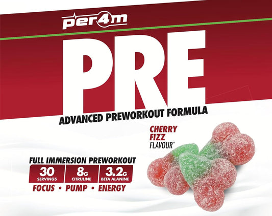 Per4M Pre Workout Powder 570G | Intense Pump, Sustained Energy And Mental Focus | With L-Citrulline, Beta Alanine & Caffeine With Added Hydration (Cherry Fizz)