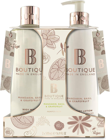 Boutique Cherry Blossom & Peony Body Duo Set - 1 X Body Wash & 1 X Hand & Body Lotion 500Ml - Essential Oils - Vegan - Made In England