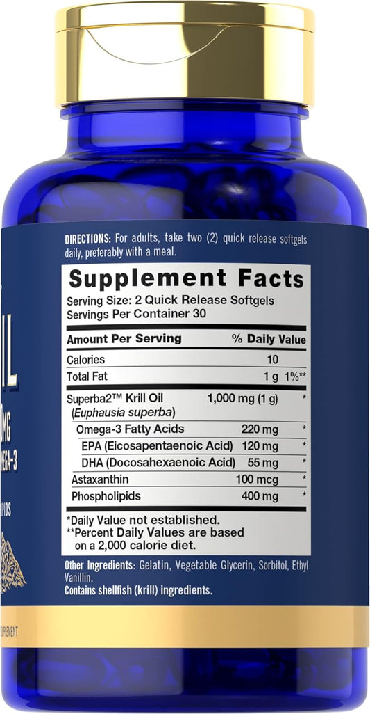Carlyle Antarctic Krill Oil 1000Mg Softgels | 60 Count | Superba Supplement | Omega 3, Epa, Dha With Astaxanthin & Phospholipids | Non-Gmo & Gluten Free