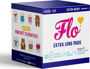 Flo Bamboo Day Period Pads With Wings (16 Pads) - Super Absorbent, Soft, Thin