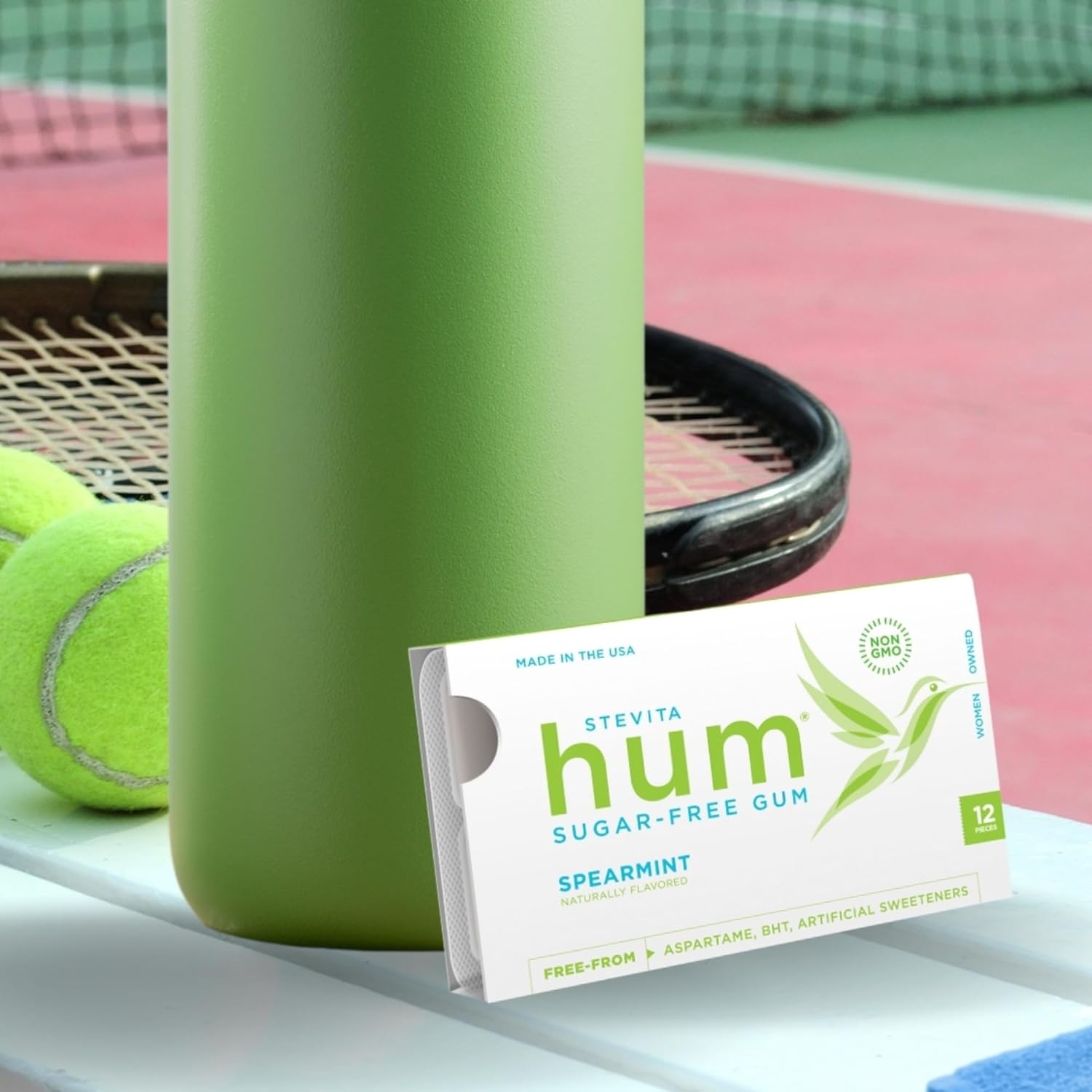 Stevita Hum, Spearmint - Sugar-Free Gum - 12 Pieces, Pack Of 12 - Supports Oral Health - Non-Gmo, Vegetarian, Keto, Gluten Free - 72 Total Servings