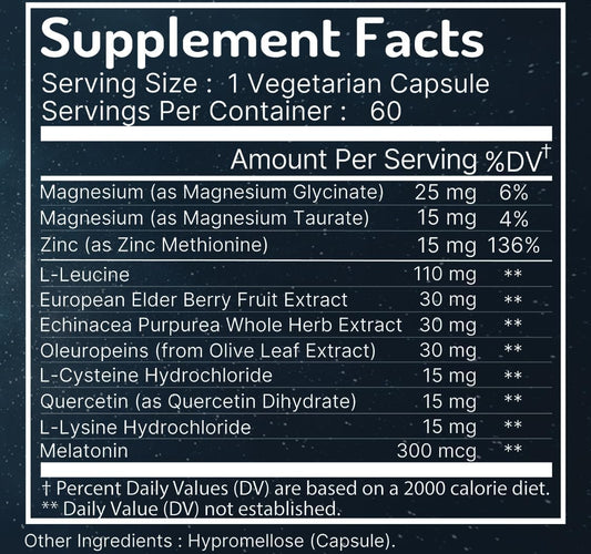 Zen Haus Respiratory And Immune Supplement - Elderberry With Zinc, Quercetin, Magnesium Glycinate/Taurate, Echinacea, Olive Leaf Extract, Lysine, Leucine, Cystein, Melatonin (60 Capsules)