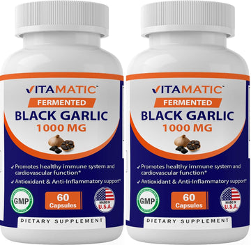 2 Pack - Vitamatic Fermented Black Garlic Extract 1000 Mg 60 Capsules - Non-Gmo, Gluten Free - Antioxidant And Cholesterol Support (Total 120 Capsules)