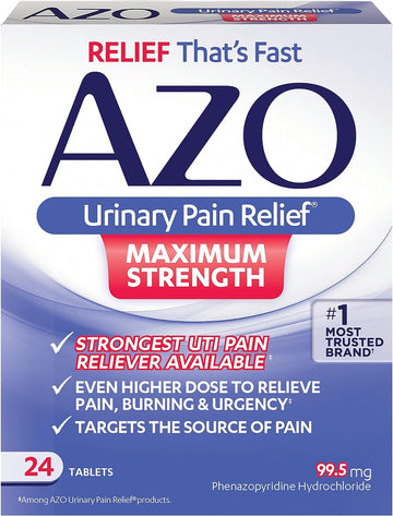 Azo Urinary Pain Relief Maximum Strength | Fast Relief Of Uti Pain, Burning & Urgency | Targets Source Of Pain | #1 Most Trusted Brand | 24 Tablets
