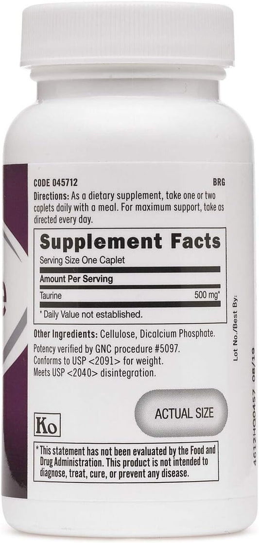 Gnc Taurine 500Mg, 50 Caplets, Supports Muscle Function