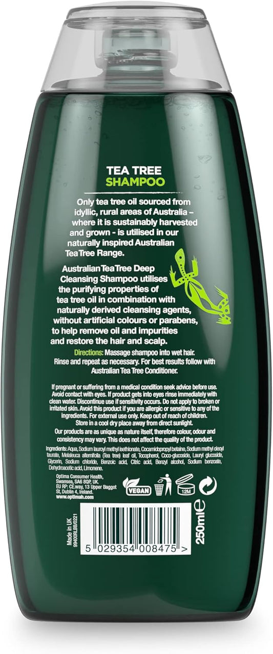 Australian Tea Tree Shampoo, Purifying, Natural, Vegan, Cruelty Free, Paraben And Sls Free, Deep Cleansing, 250 Ml