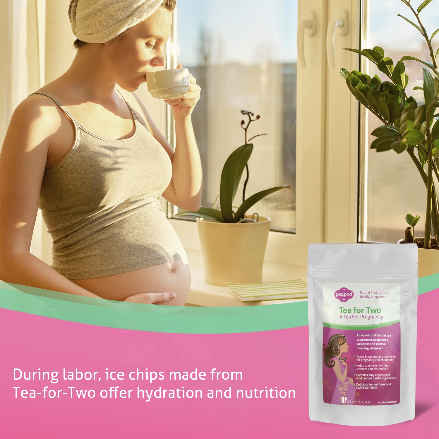 Fairhaven Health Peapod Tea-For-Two Pregnancy Tea - Organic Loose Leaf Tea For Pregnant Women - Morning Sickness And Nausea, With Ginger And Lemon - 1 Month Supply
