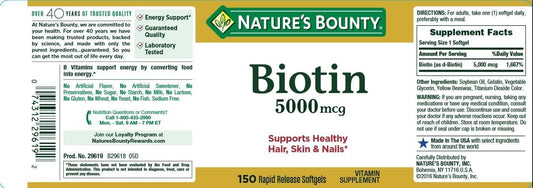 Natures Bounty Biotin 5000Mcg 150 Rapid Release Softgels (Value Pack Of 3)